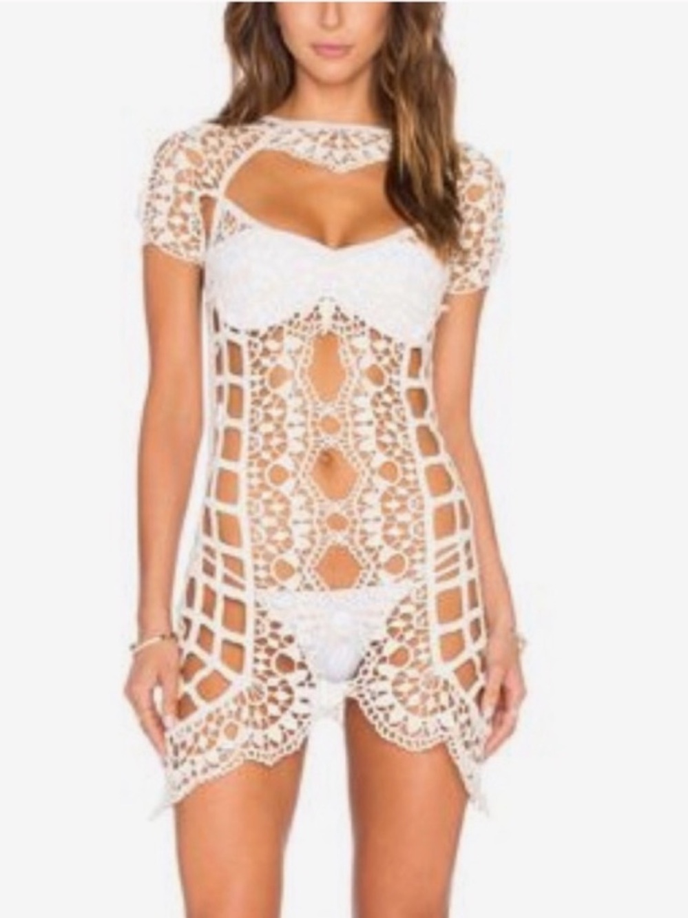 For Love & Lemons White Crochet Swim Cover-Up